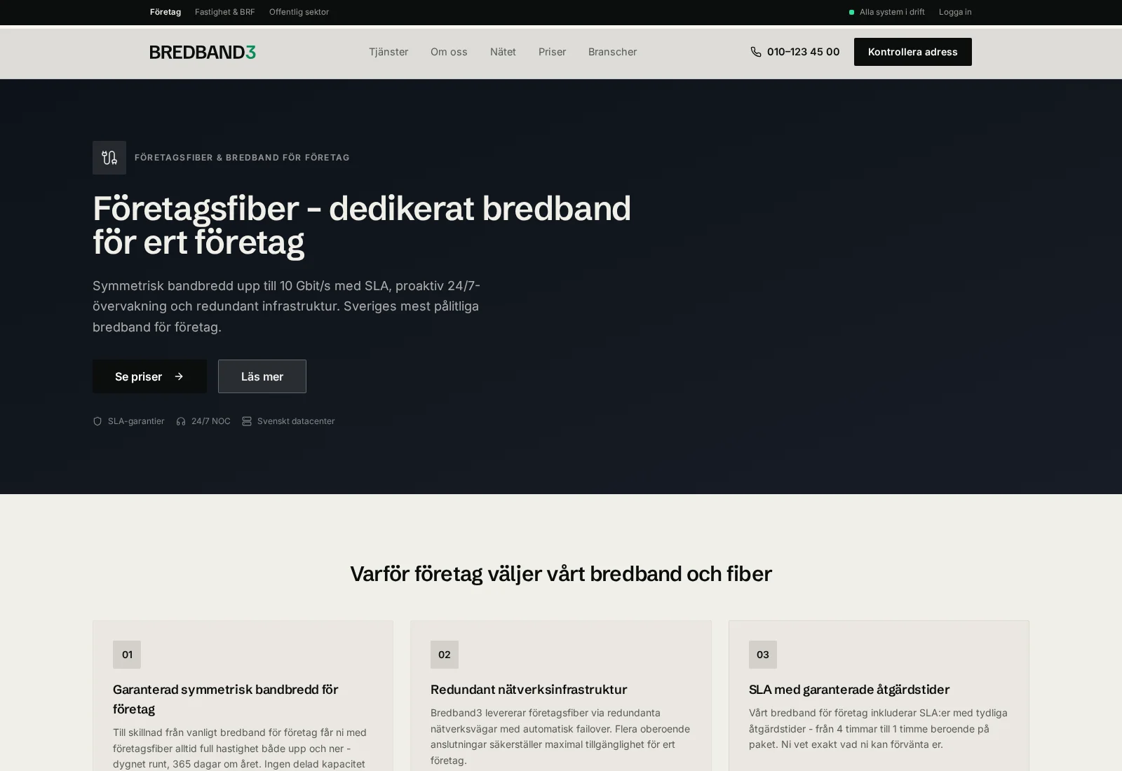 Bredband3 sida om företagsfiber