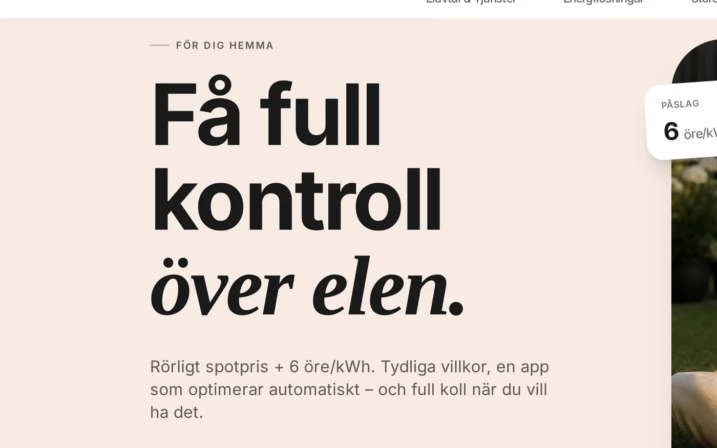 Närbild på Elerys hero-typografi