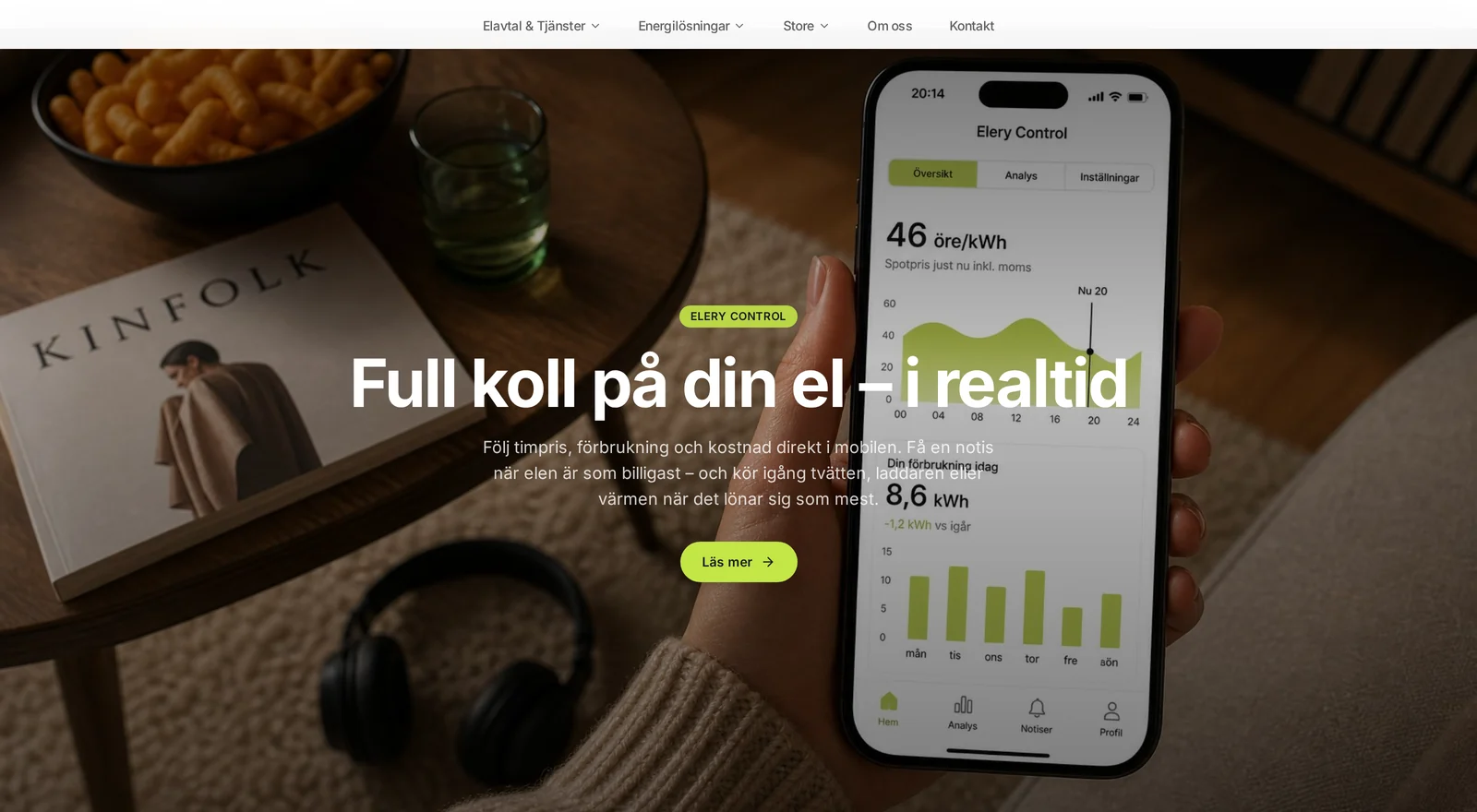 Närbild på Elerys sektion om appen Elery Control