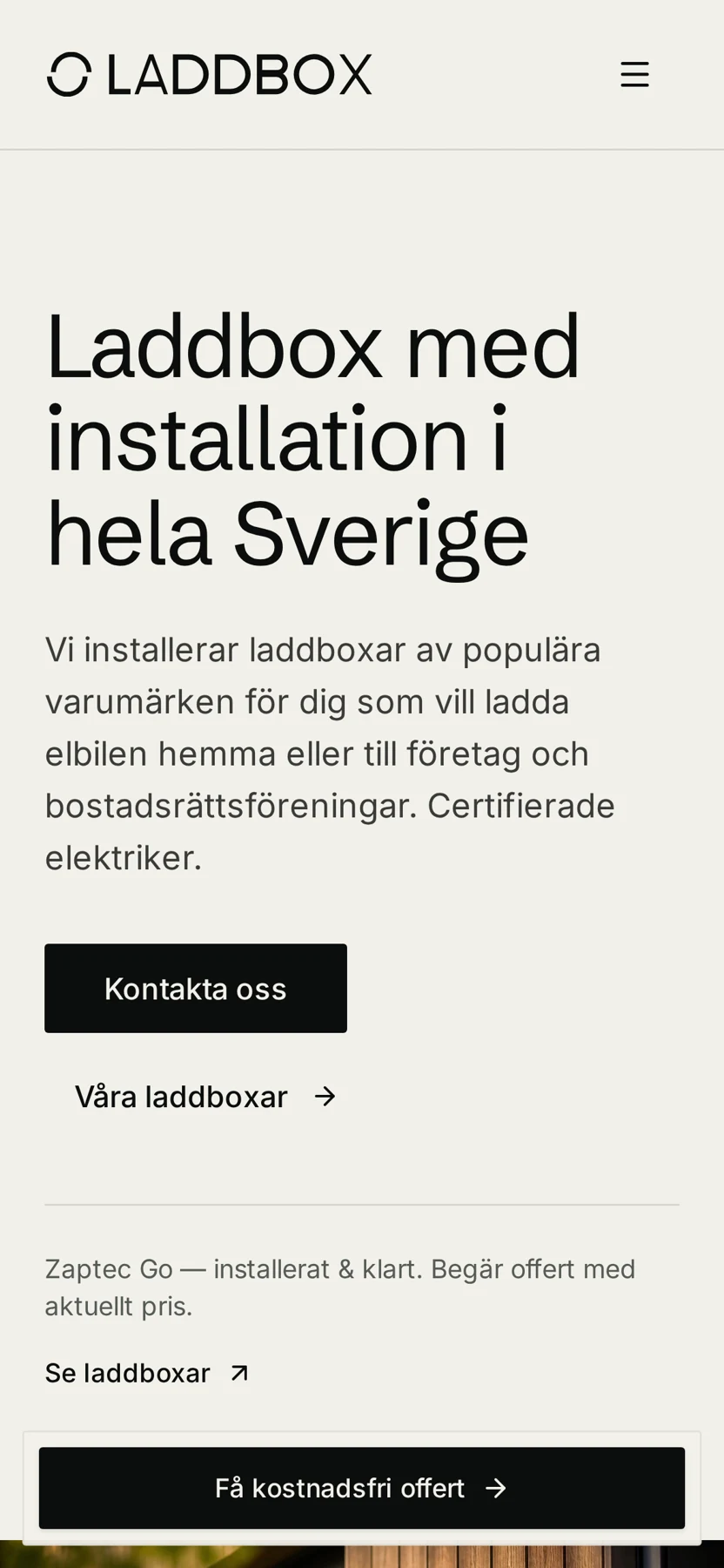 Laddbox.ai startsida i mobilvy