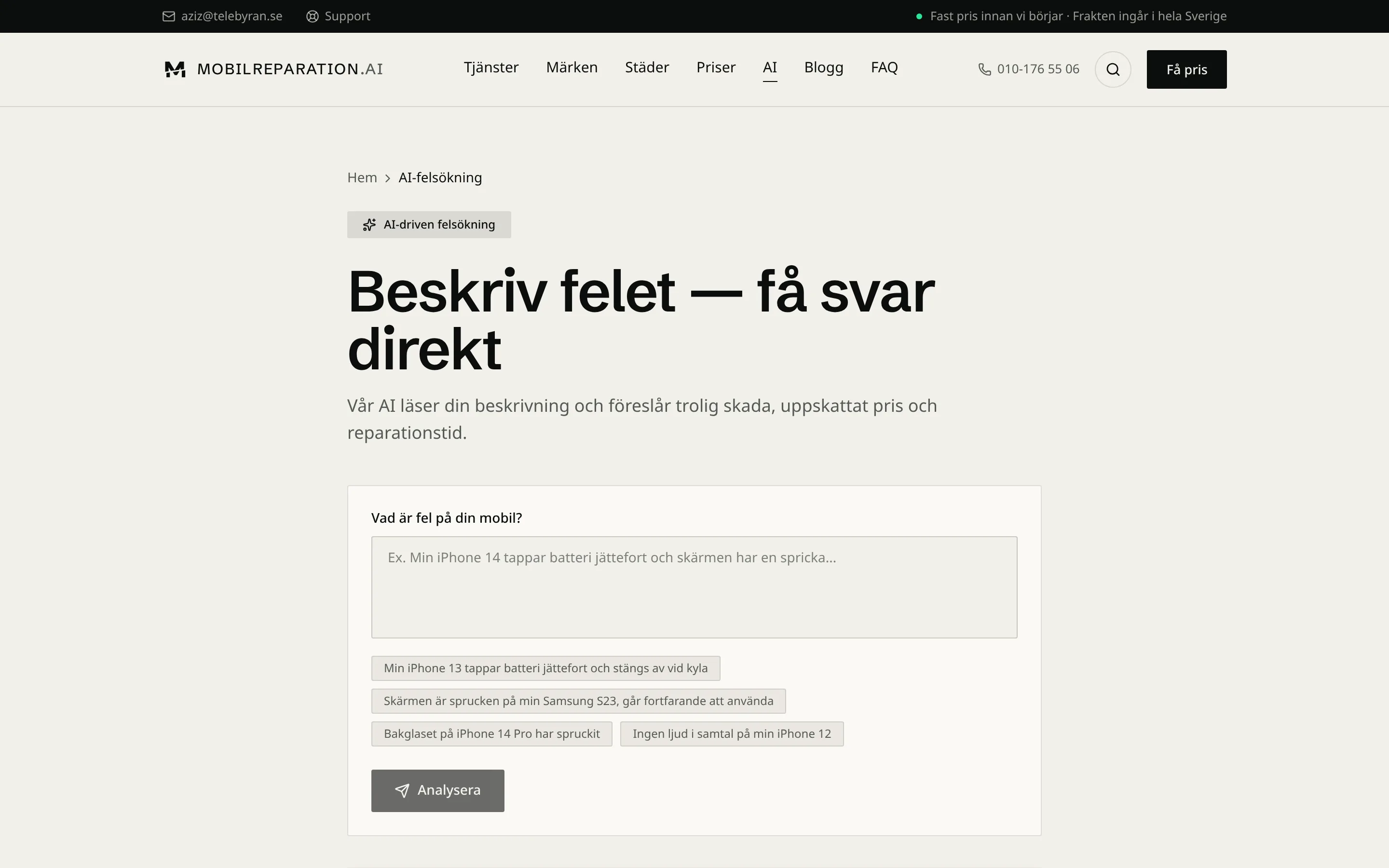 Mobilreparation.ai AI-felsökning