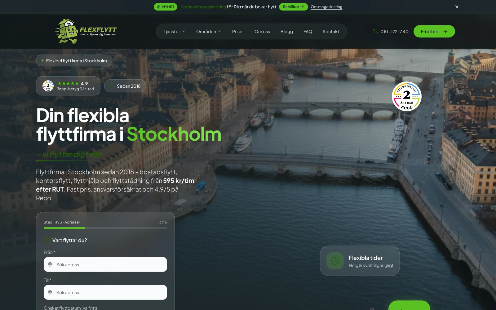Flexflytts startsida — din flexibla flyttfirma i Stockholm