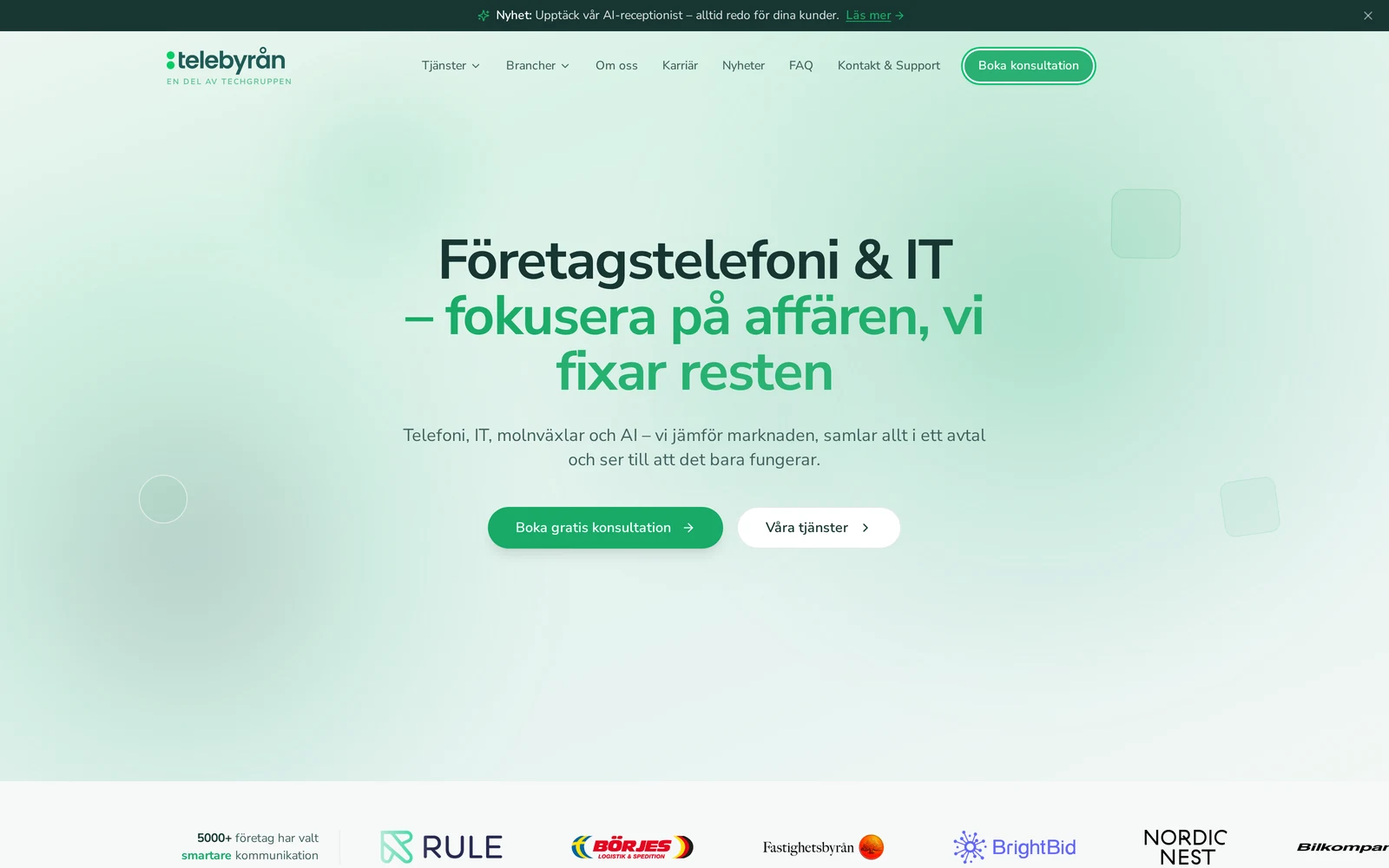 Telebyråns startsida — Företagstelefoni & IT, fokusera på affären