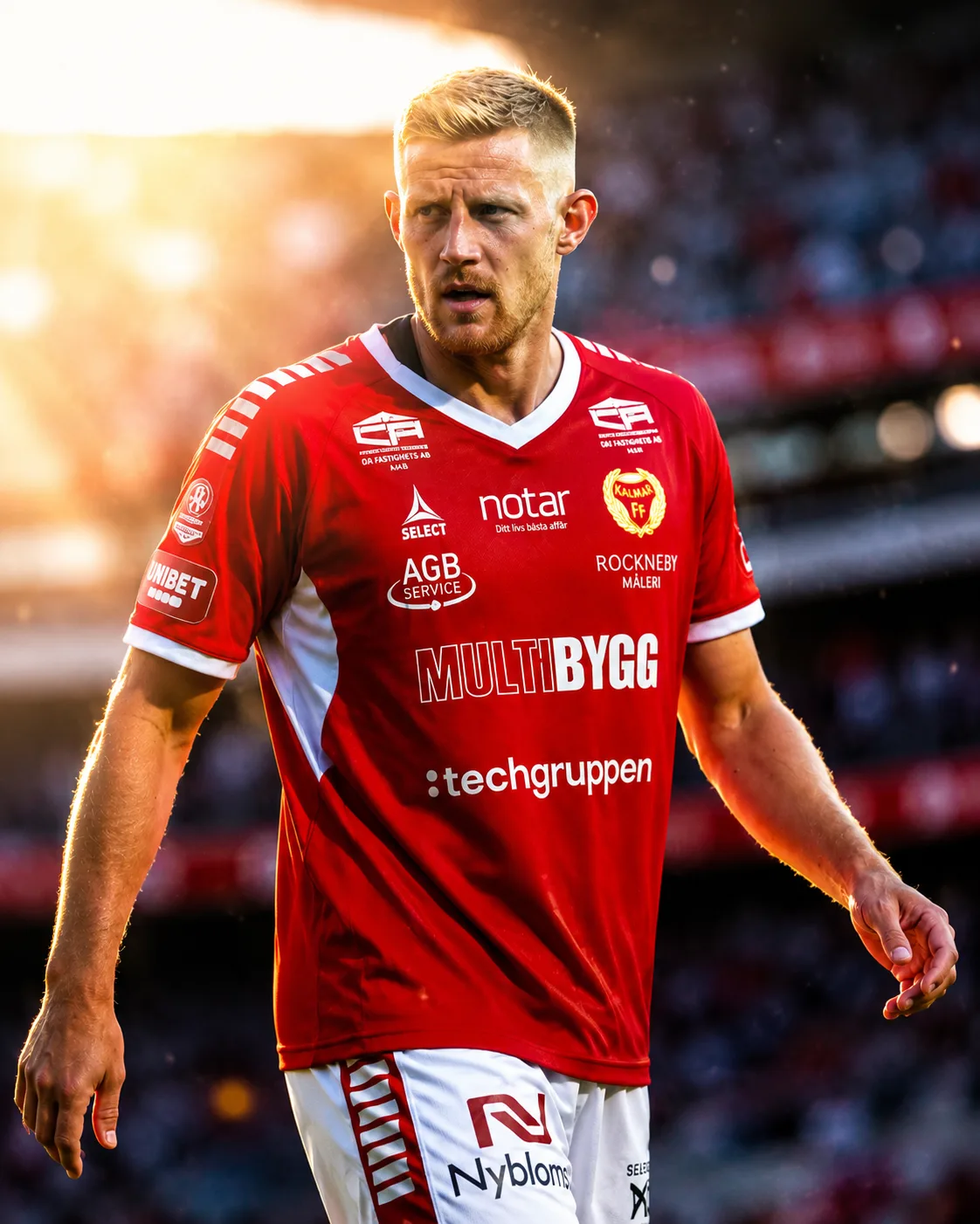 Spelare i Kalmar FF:s matchtröja med Techgruppens logotyp