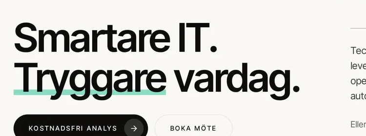 Närbild på Techgruppens hero-typografi med grön understrykning