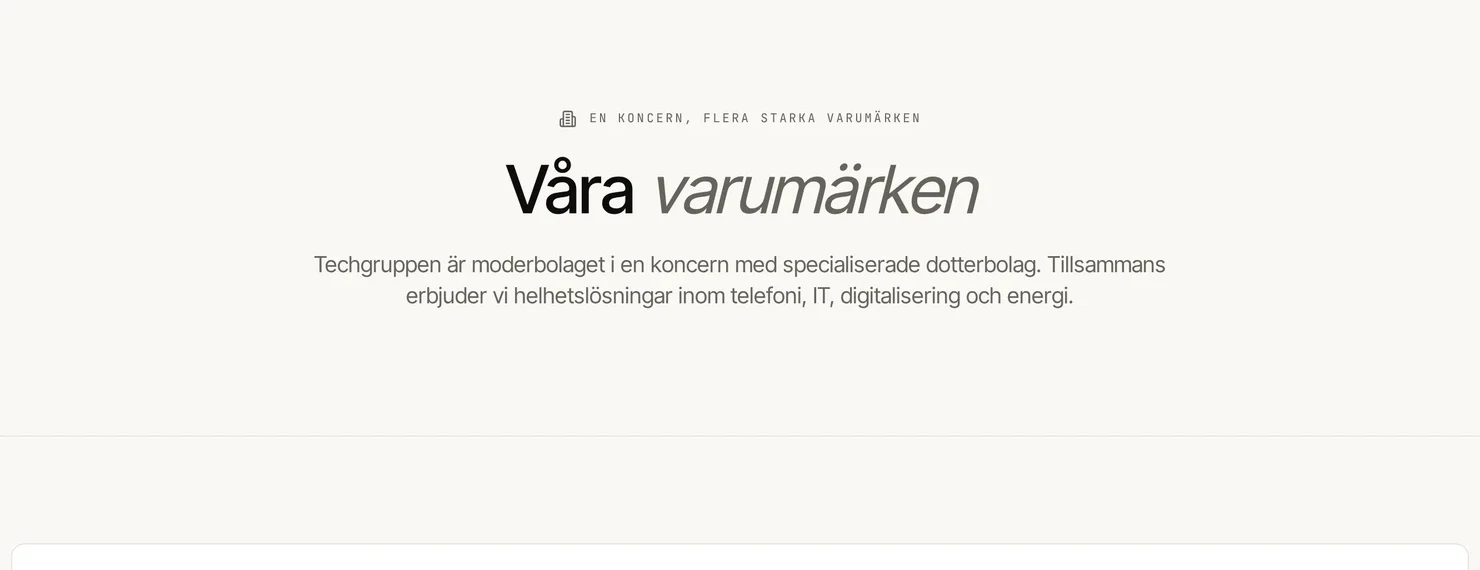 Närbild på Techgruppens vy över koncernens varumärken