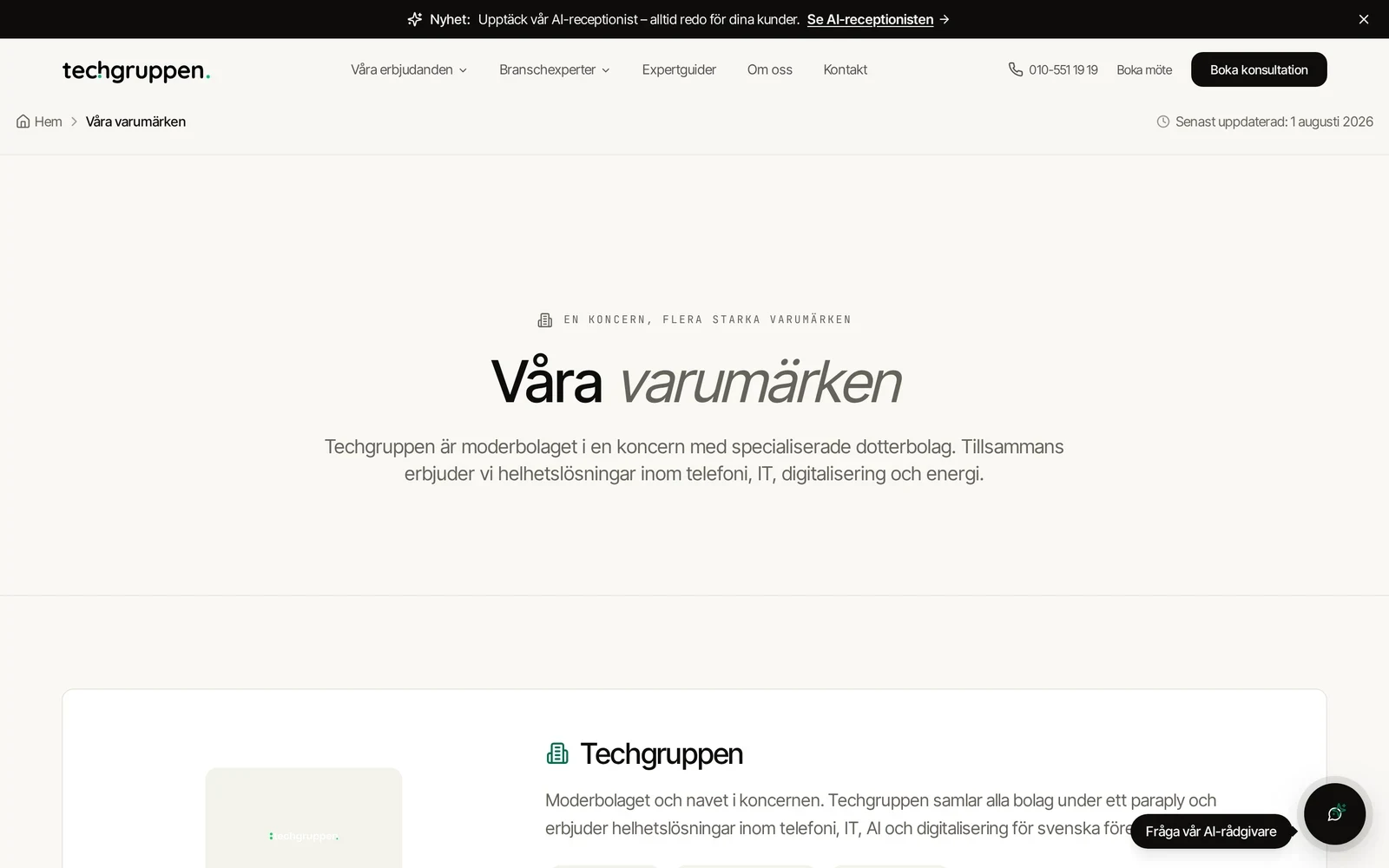 Techgruppens sida över koncernens varumärken