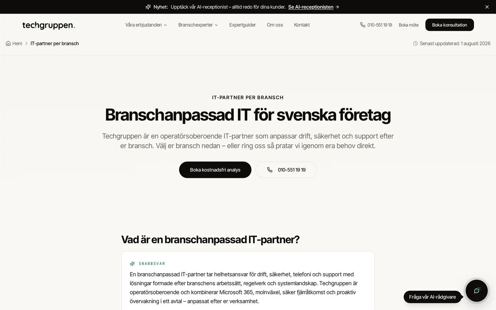 Techgruppens IT-partnersida med spår per bransch