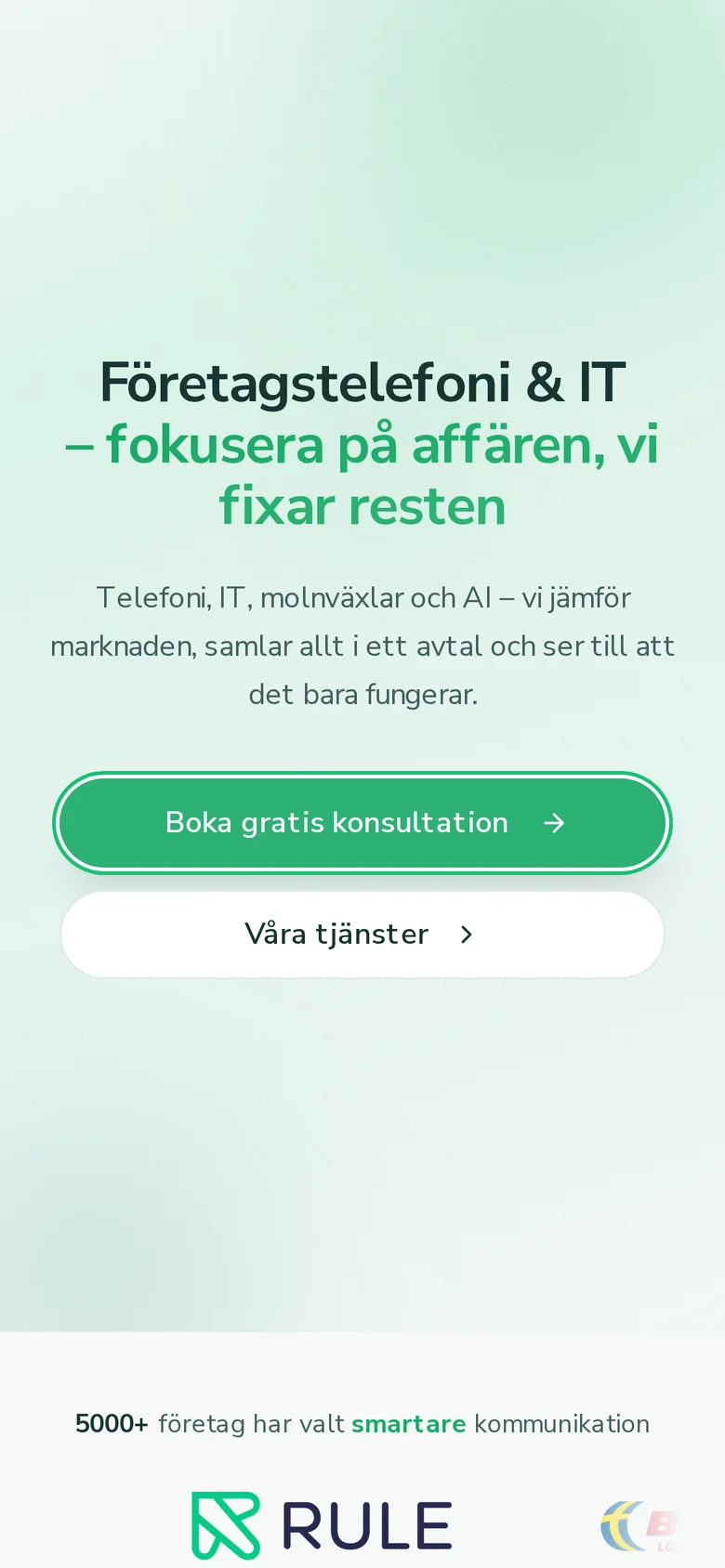 Telebyråns startsida i mobilvy