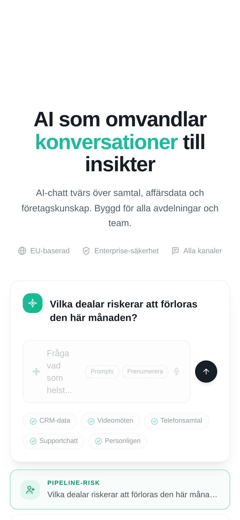 Telink AI:s startsida i mobilvy